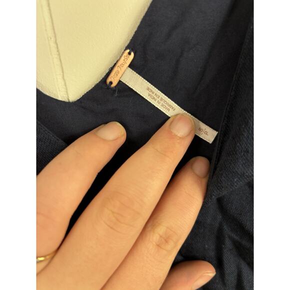 Free People Navy Blue Linen Slip Dress Button V Neck Size S Boho Preppy Smocked - Picture 3 of 6